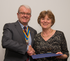 Lesley being presented with her Paul Harris Fellow